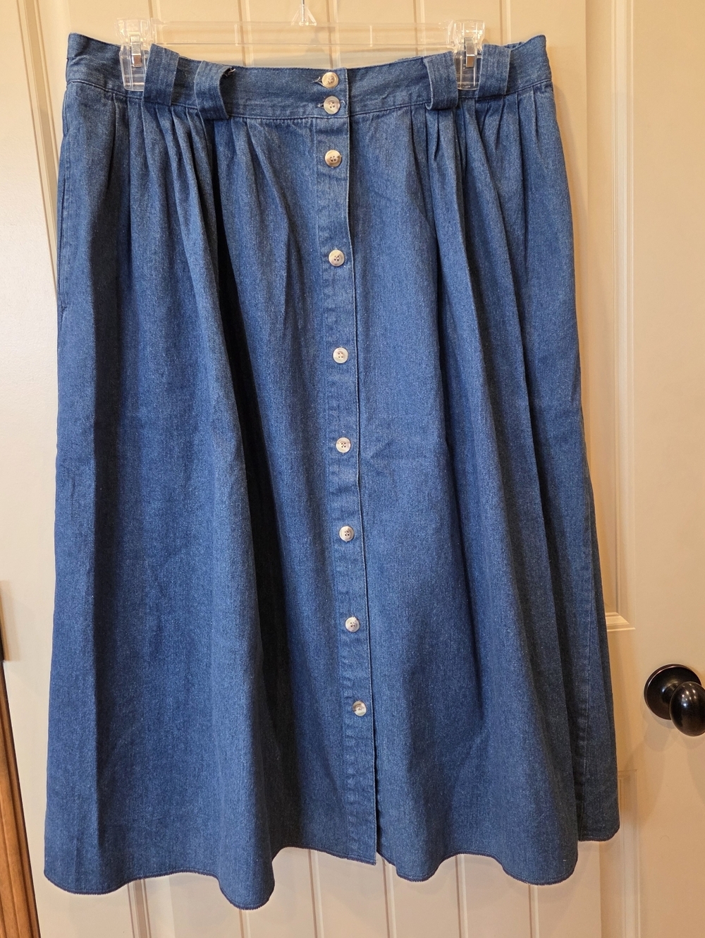 VTG Truly Yours 90s Button Front Denim Skirt Plus 22W Elastic Back Pockets